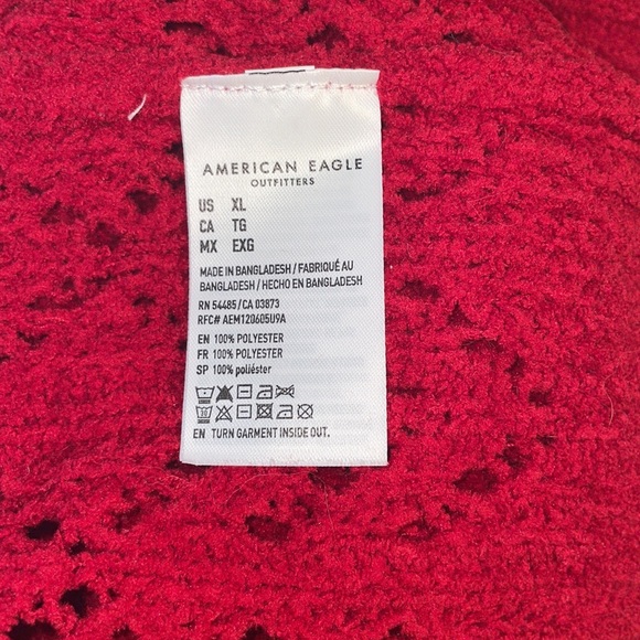 American Eagle AE RedCropped Pointelle Crew Neck Sweater XL - Picture 9 of 9